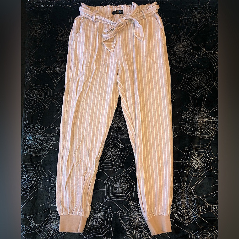 Pink and White Striped Joggers - Size Small